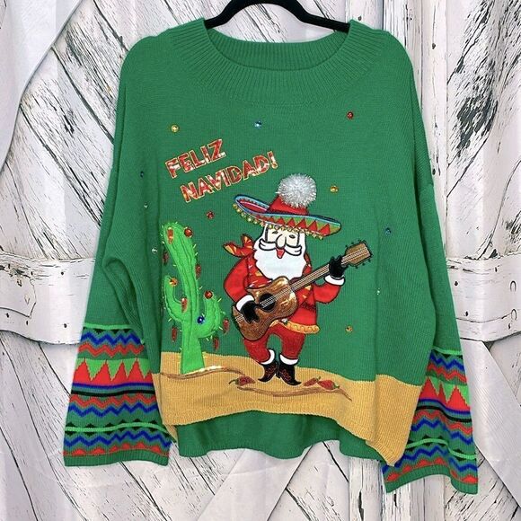 Ugly Christmas Holiday Sweater Feliz Navidad Southwest Santa XXL (20) - Picture 1 of 8